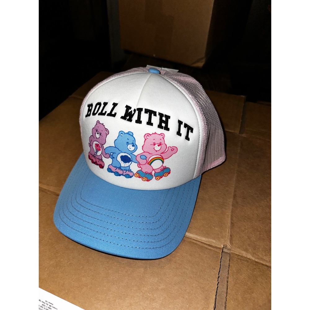 Care Bears Roll With It Trucker Hat Blue Pink Mesh Snapback Cap Concept One NWT